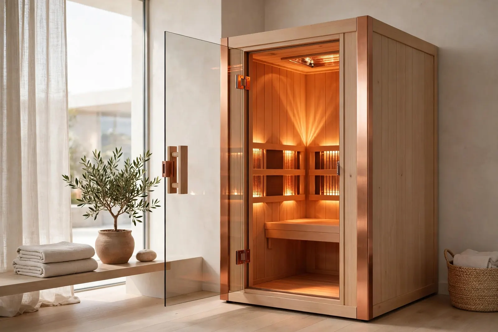 Infrared sauna installation complete — luxury home sauna installed in bright room