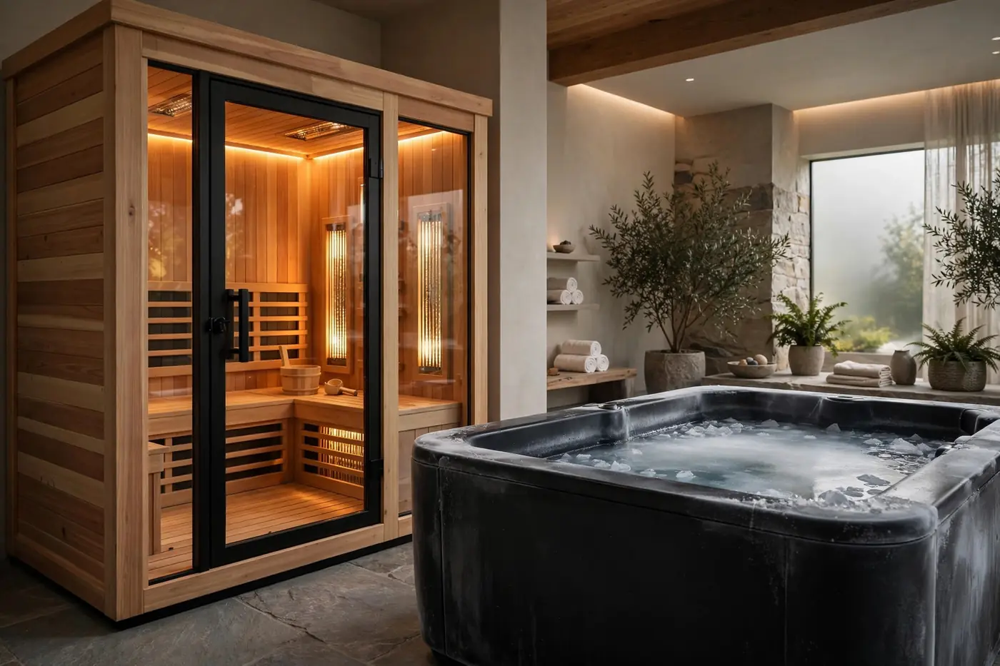Sauna and cold plunge bundle — the Recovery Studio hot and cold home setup