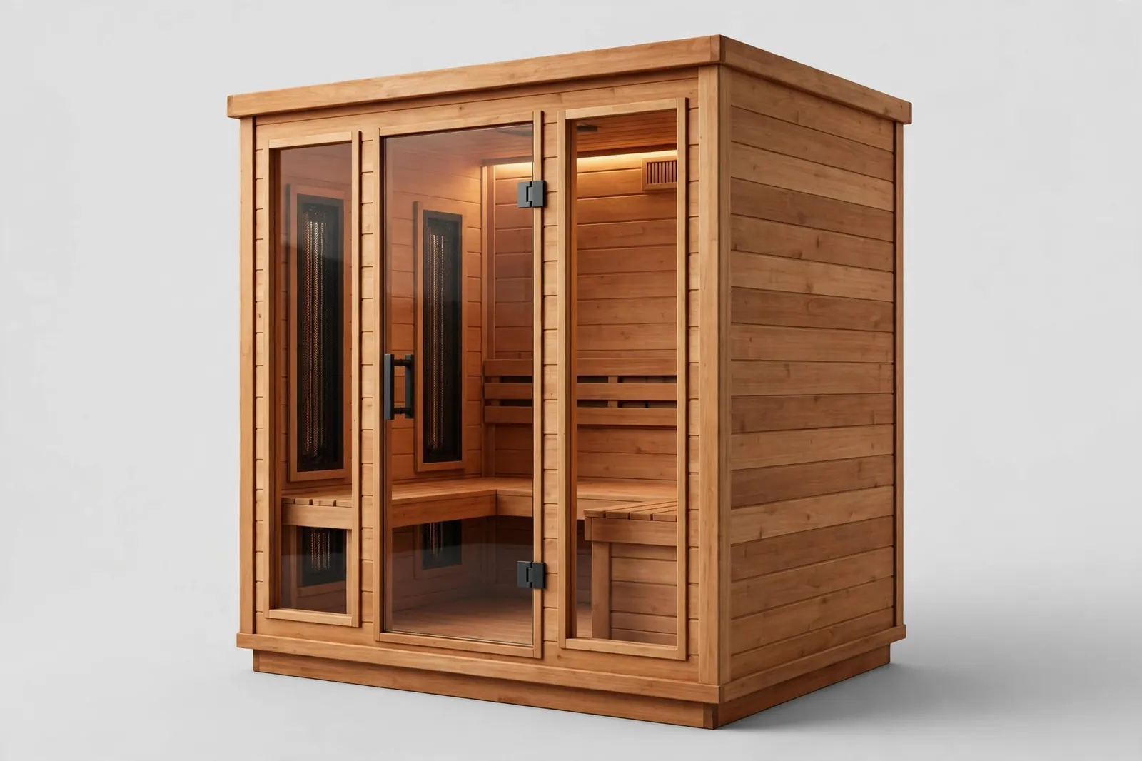 2 person infrared sauna for home — Aura Duo bestseller, cedar interior with glowing heaters