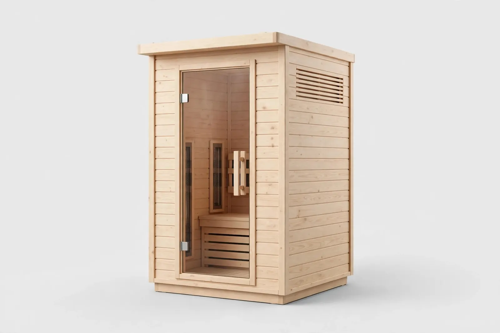 1 person infrared sauna for home — Aura Solo with hemlock interior